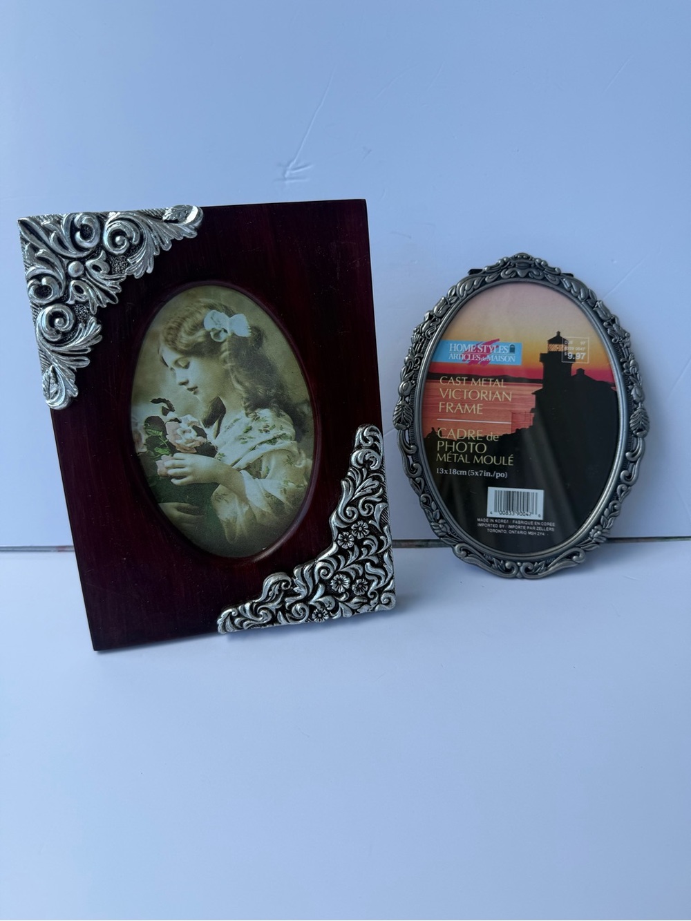Ornate Wood And Metal Pewter Picture frames  Dark brwn Cherrywood Flowers New 2